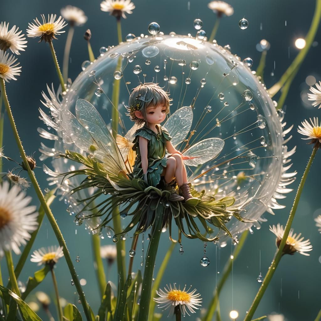 Tiny fairy on dandelion   by @Vochomurka