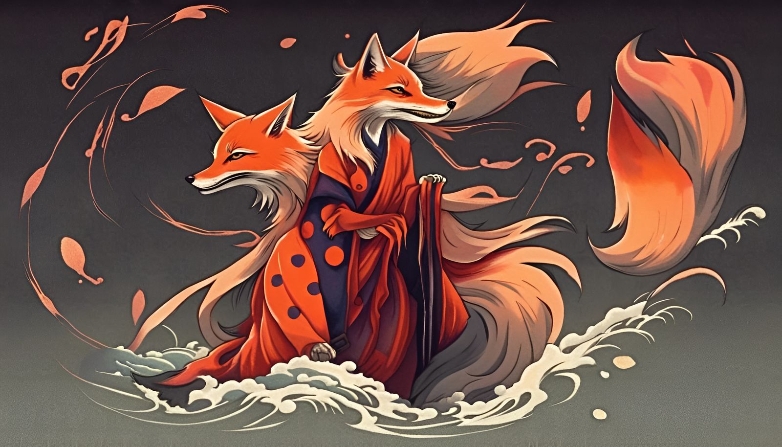kitsune, trickster foxes from traditional Japanese folklore. They are a ...
