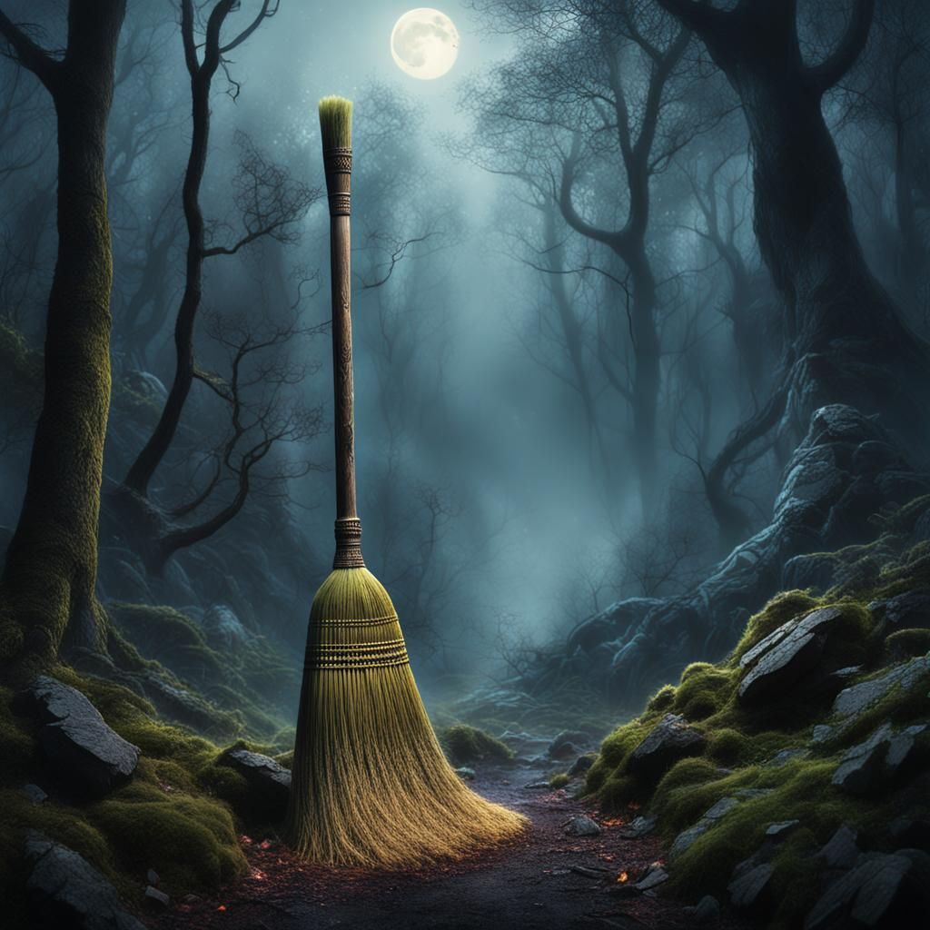 Mystical Forest: Intricate Broom in Matte Painting