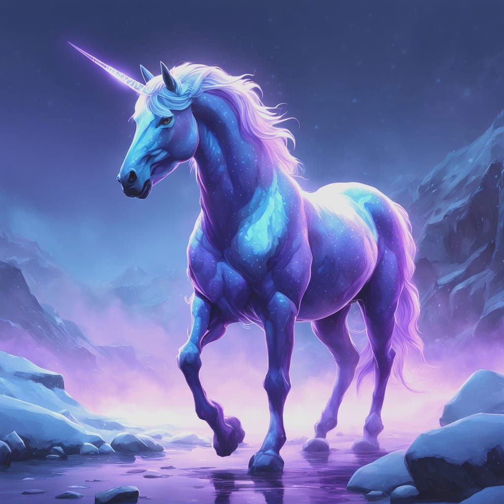 Majestic Ice Unicorn in Ethereal Blue Hour Lighting