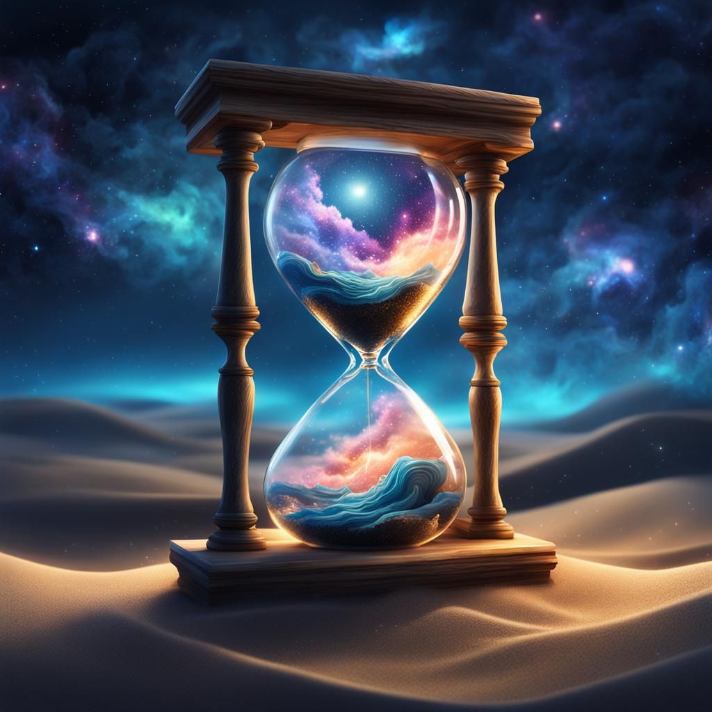 Hourglass with a swirling galaxy  by @Embsukka