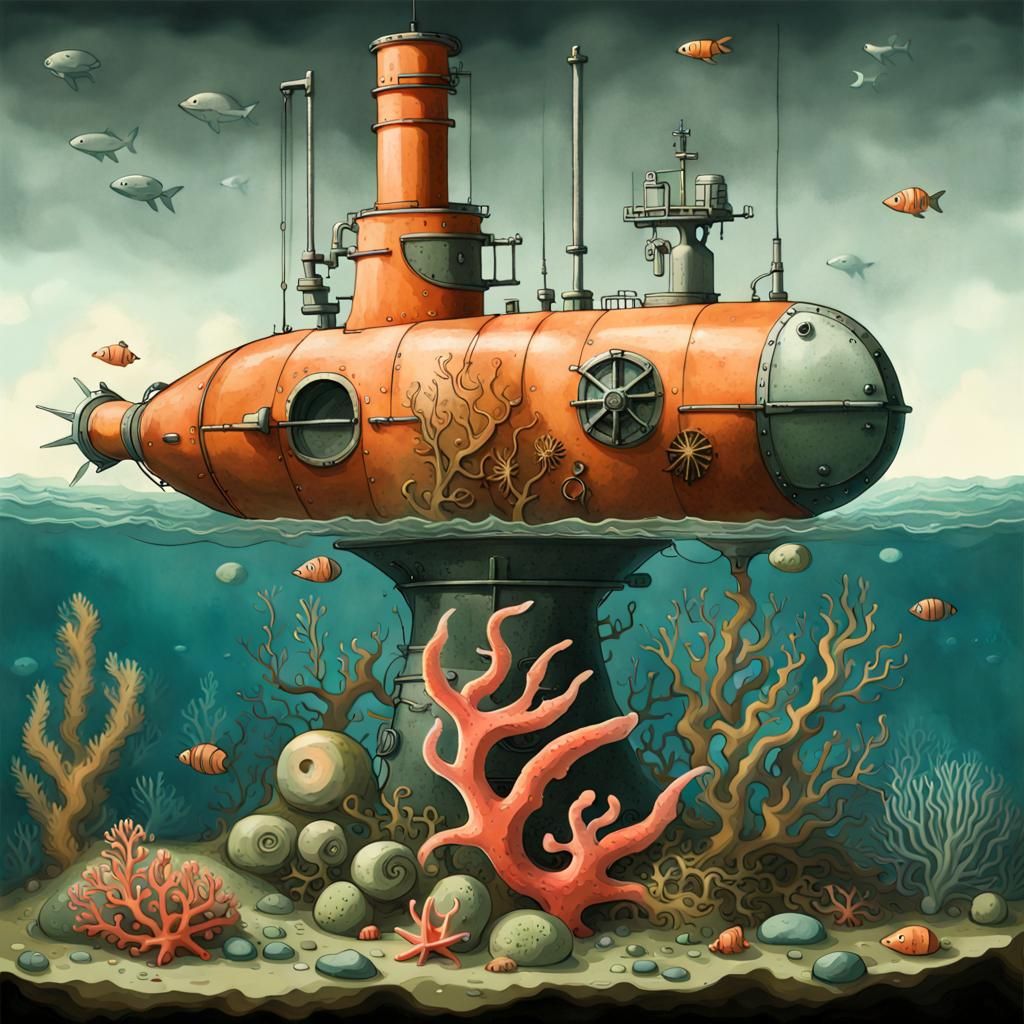 A submarine in a strange sea. - AI Generated Artwork - NightCafe Creator