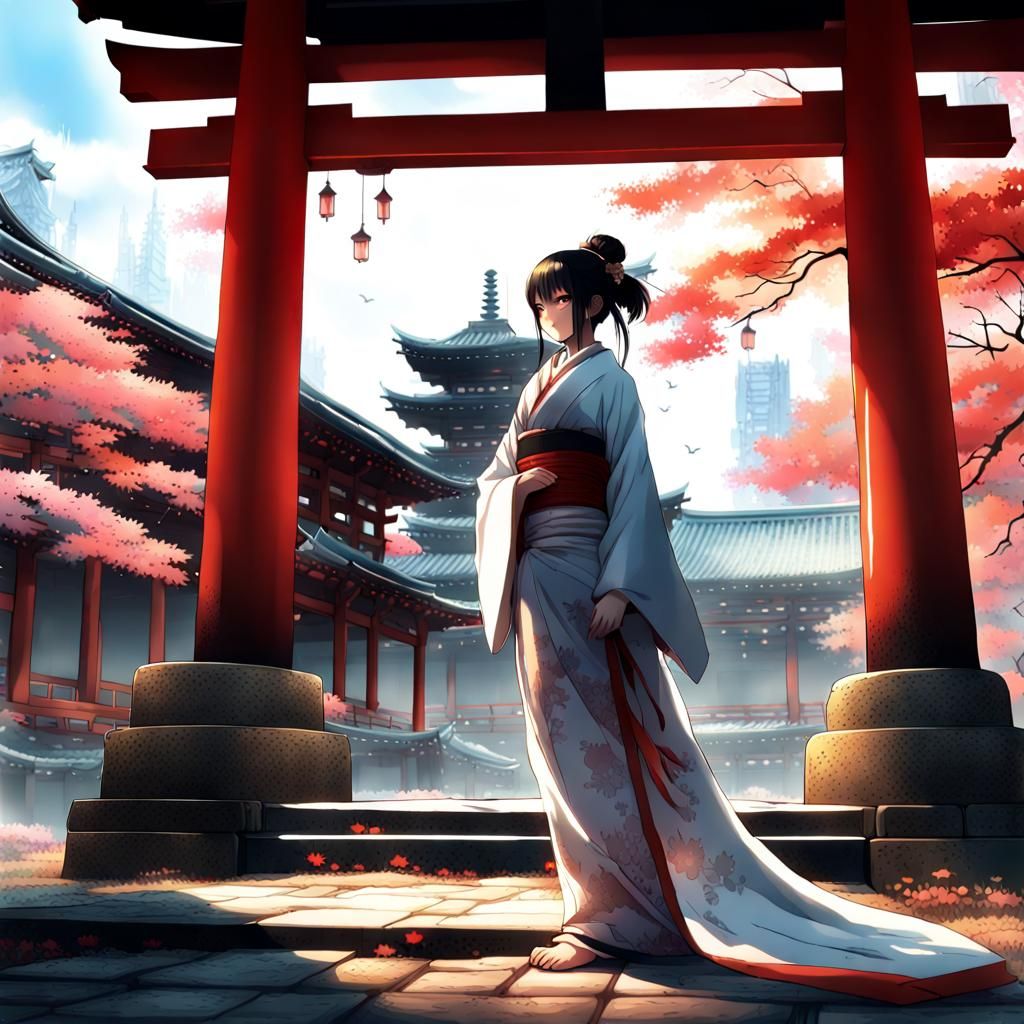 Ethereal Beauty in Ruined Shinto Temple