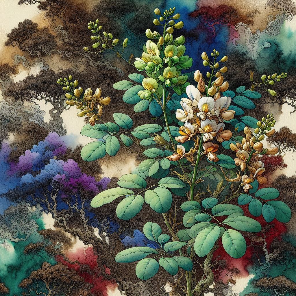 Photorealistic Senna Odorata Japanese Ink Art 3