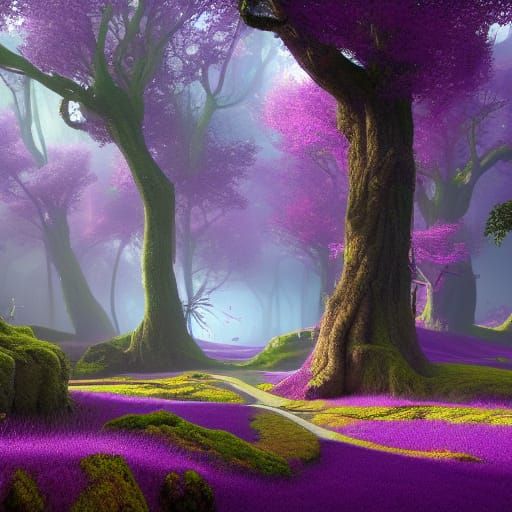Purple Forest in Imagination Land: Fantasy Concept Art
