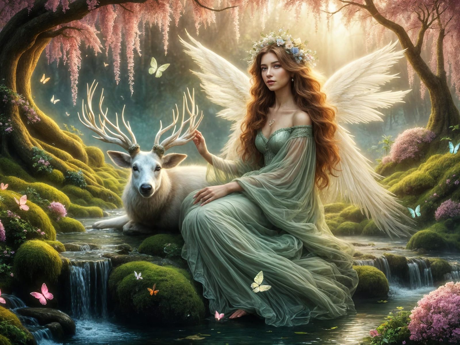 <lora:FiosCelestialBonds:1.0> Phyllis and her Deer Friend Remi