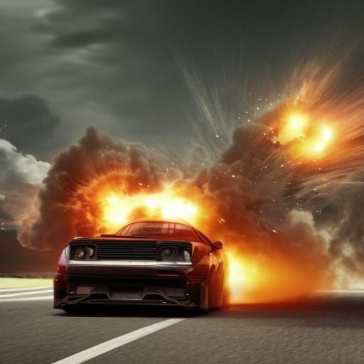 the very moment of exploding car