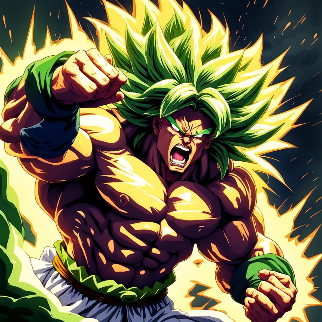 Broly Legendary Super Saiyan yelling powering up