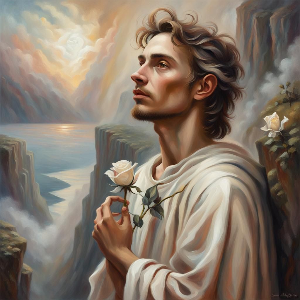 The Fool: Symbolic Oil Painting with Ethereal Lighting
