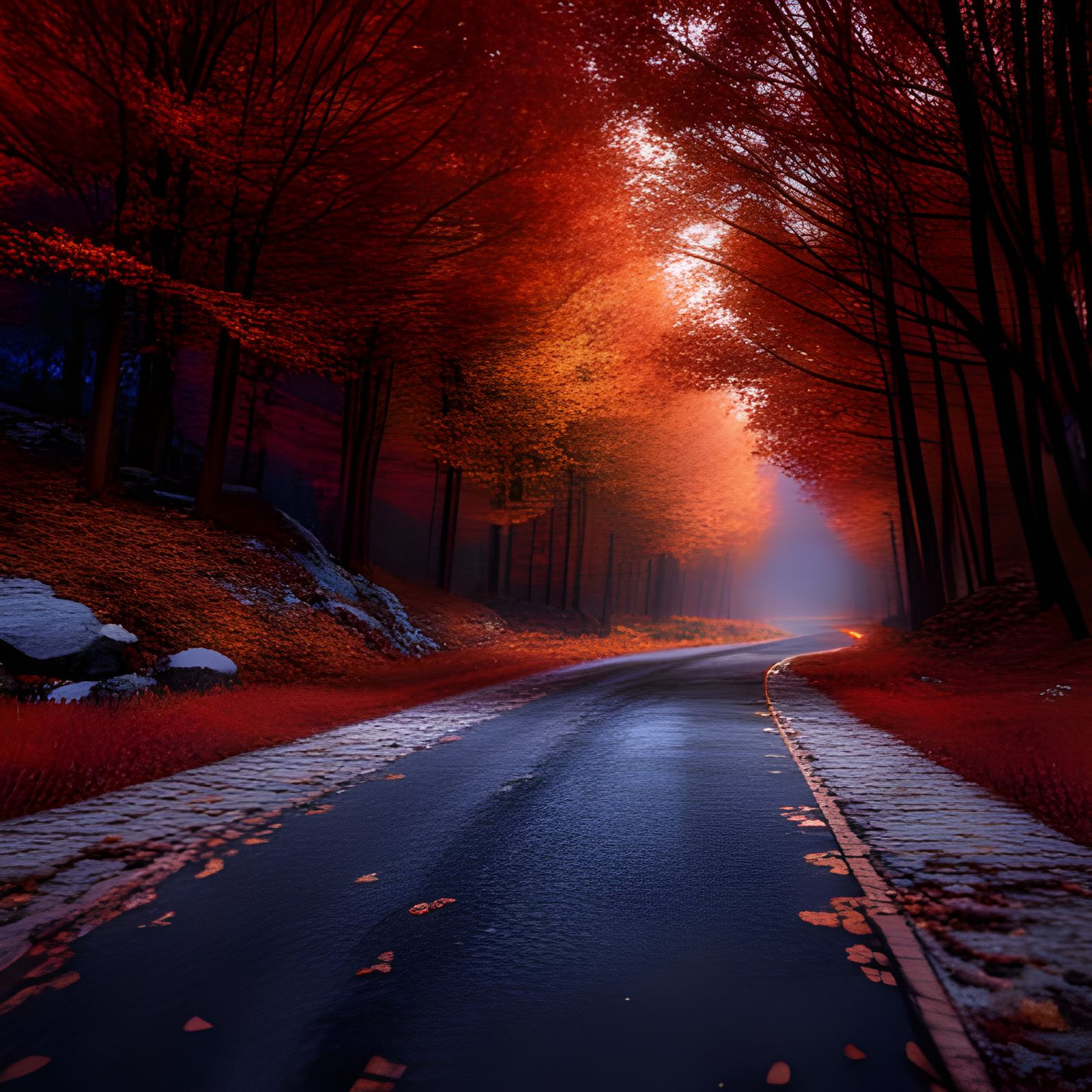 Night autumn road  by @Darko