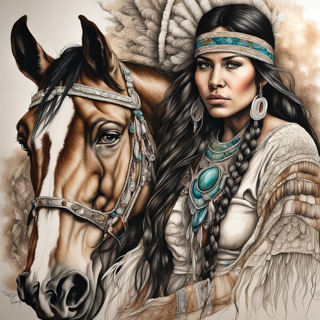 Native American Woman and Her Horse - AI Generated Artwork - NightCafe ...