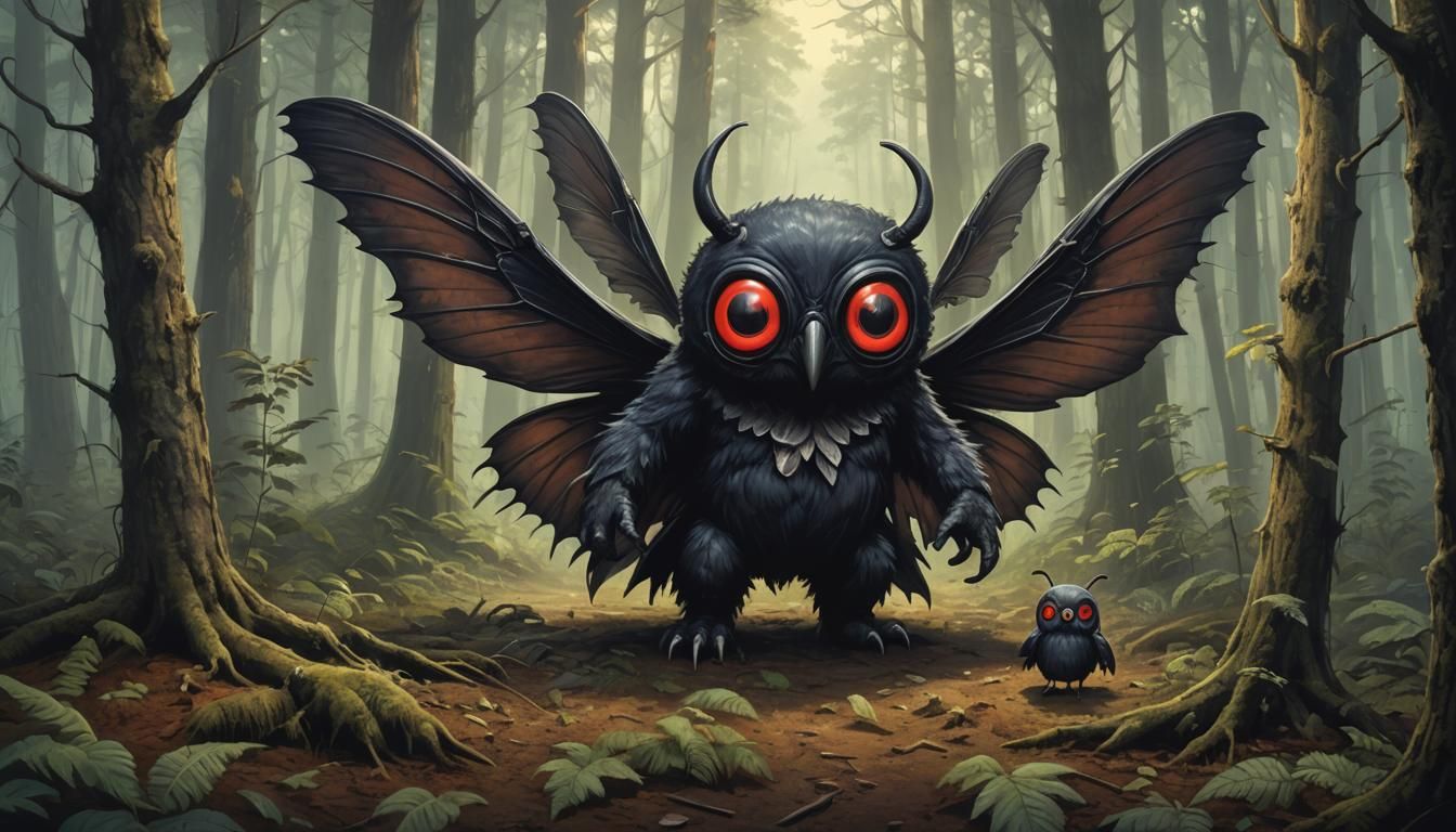 cute baby mothman cryptid spooky forest - AI Generated Artwork ...