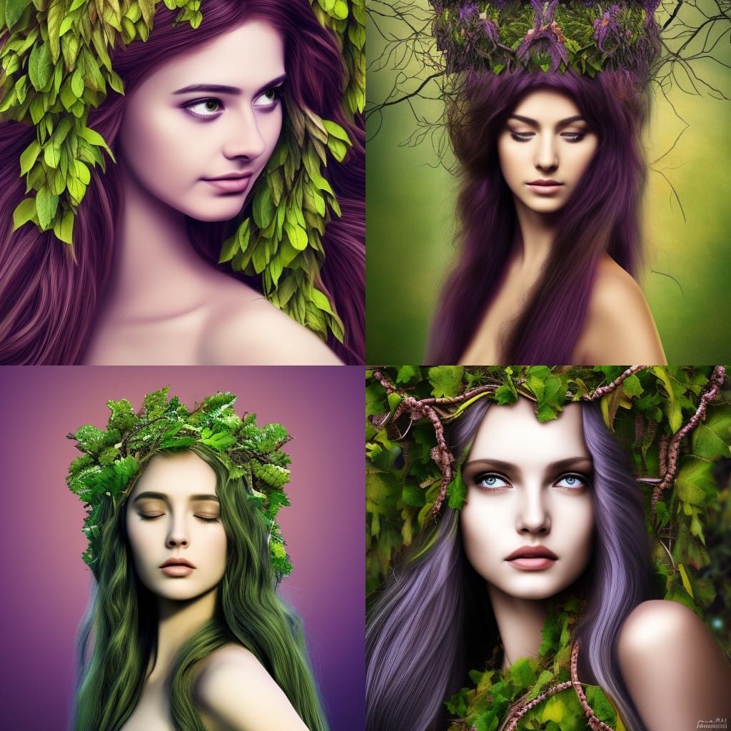 Goddess of Nature, long flowing hair with a liquid foliage crown made ...