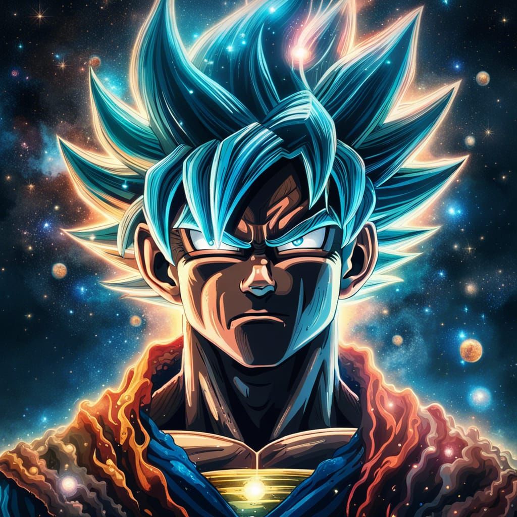 Goku Portrait with Nebula Reflection