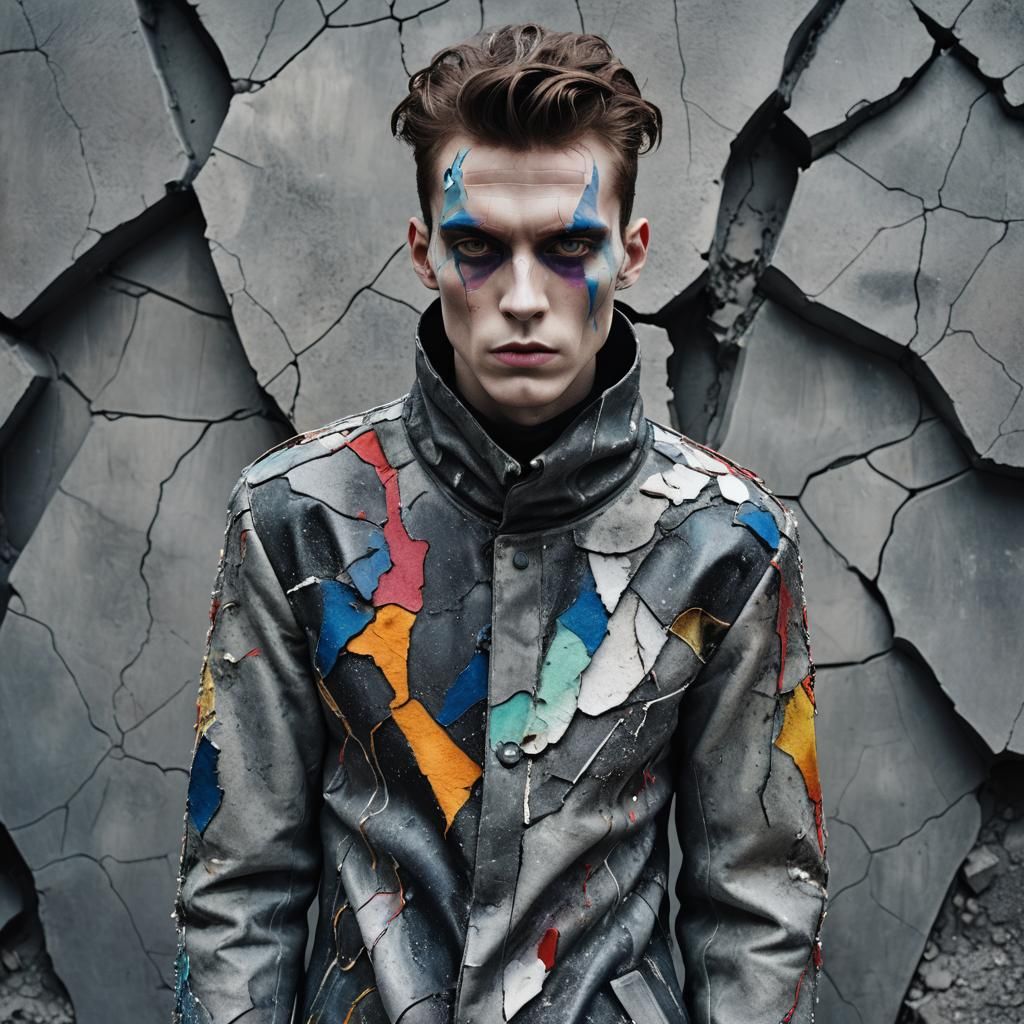Heroin-chic Balenciaga model wearing insane vibrant puffy fa...