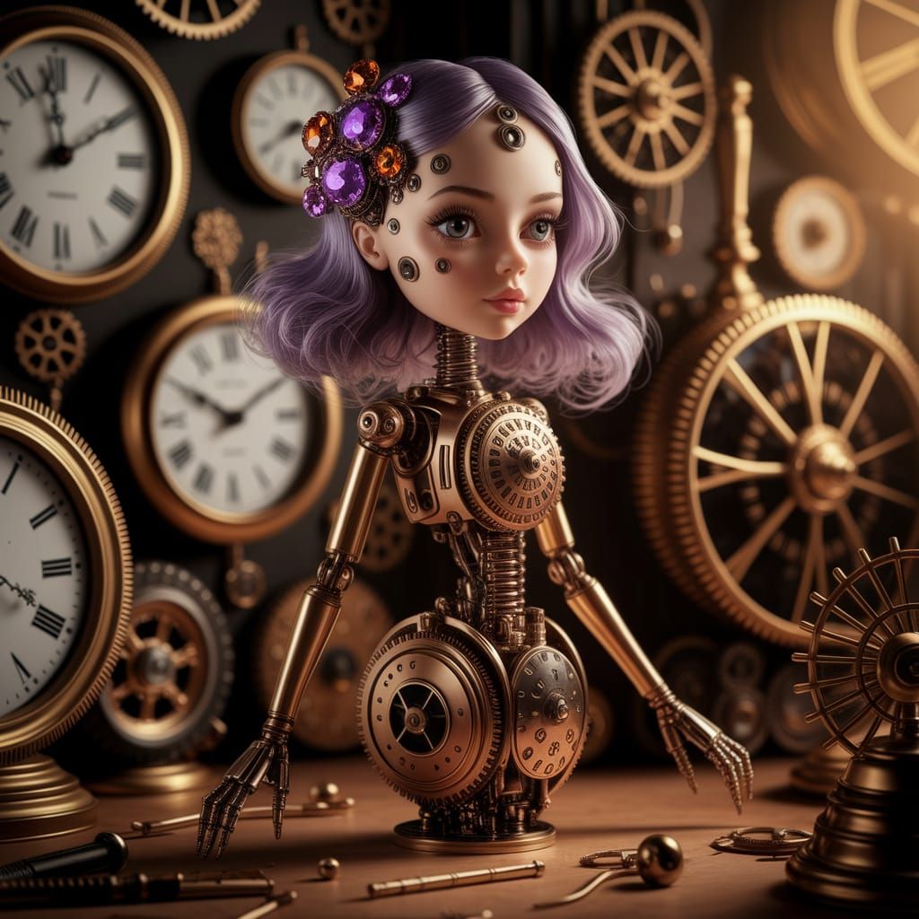 Purple and orange clockwork girl - Enchanting Clockwork Sire...