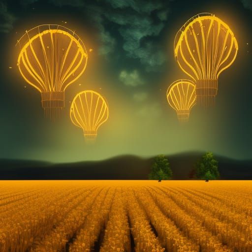 Beautiful Yellow Art Deco Nightlight Farm field with Biolumi...