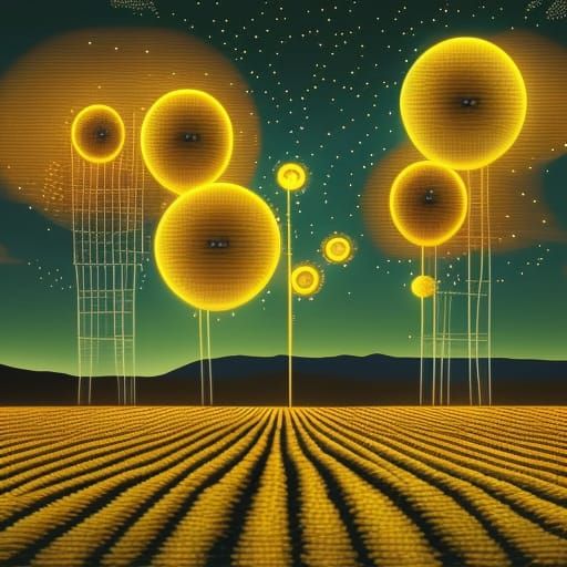 Beautiful Yellow Art Deco Nightlight Farm field with Biolumi...