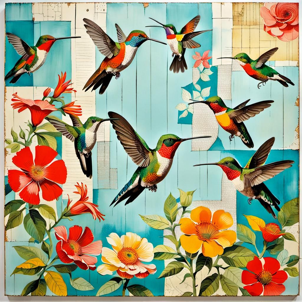 hummingbirds, decoupage, Amazon, Robert Rauschenberg  by @Metababe