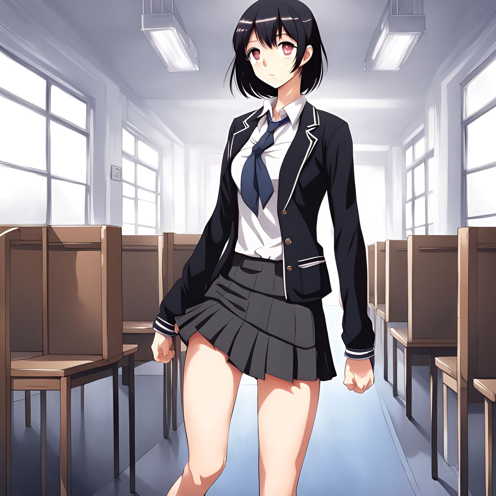 Skinny girl in school uniform