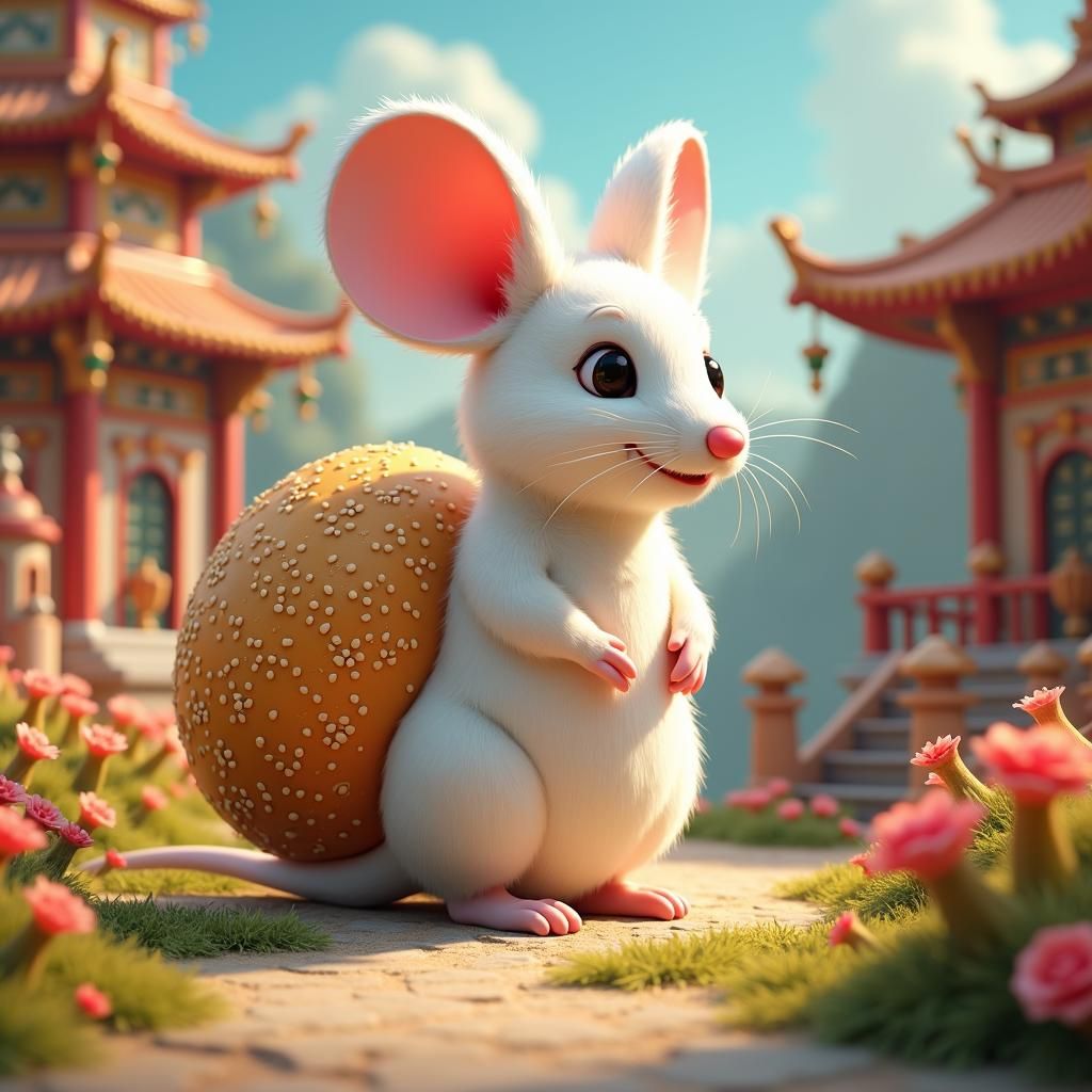 a mouse looking like a bun with sesame.