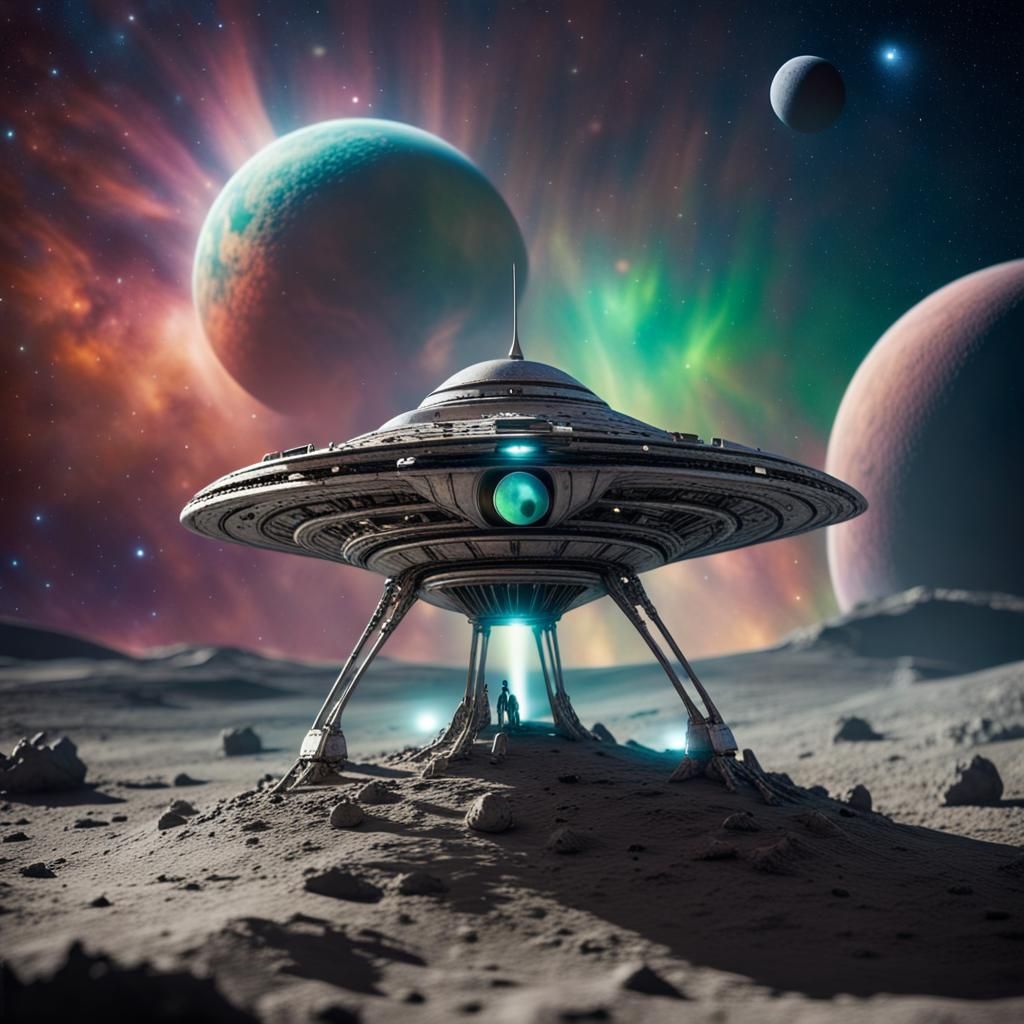 Photograph, miniature alien spaceship with alien in it on th...