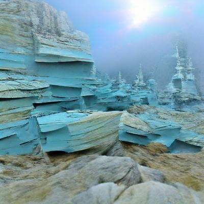 Sky-blue alien cliffs