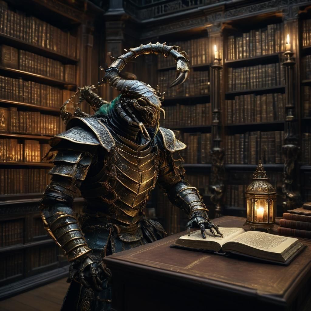 Anthropomorphic "scorpion"  gothic  elaborate  hyperdetailed ethereal dark academia