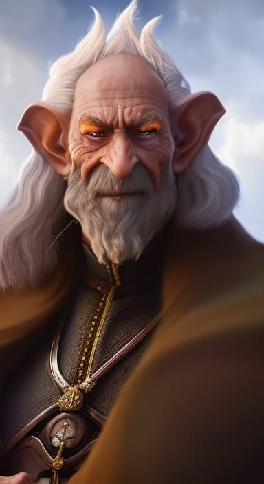 Fantasy Realism Of A Very Tiny Old Hairy Wizard Elf With Eyes Of Wisdom 