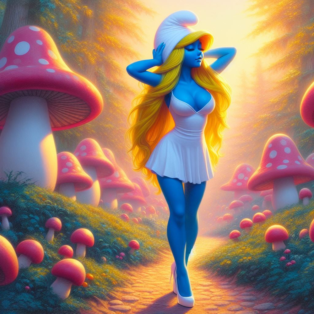 hajime sorayama retro 80s futurism Smurfs Smurfette, with 19...