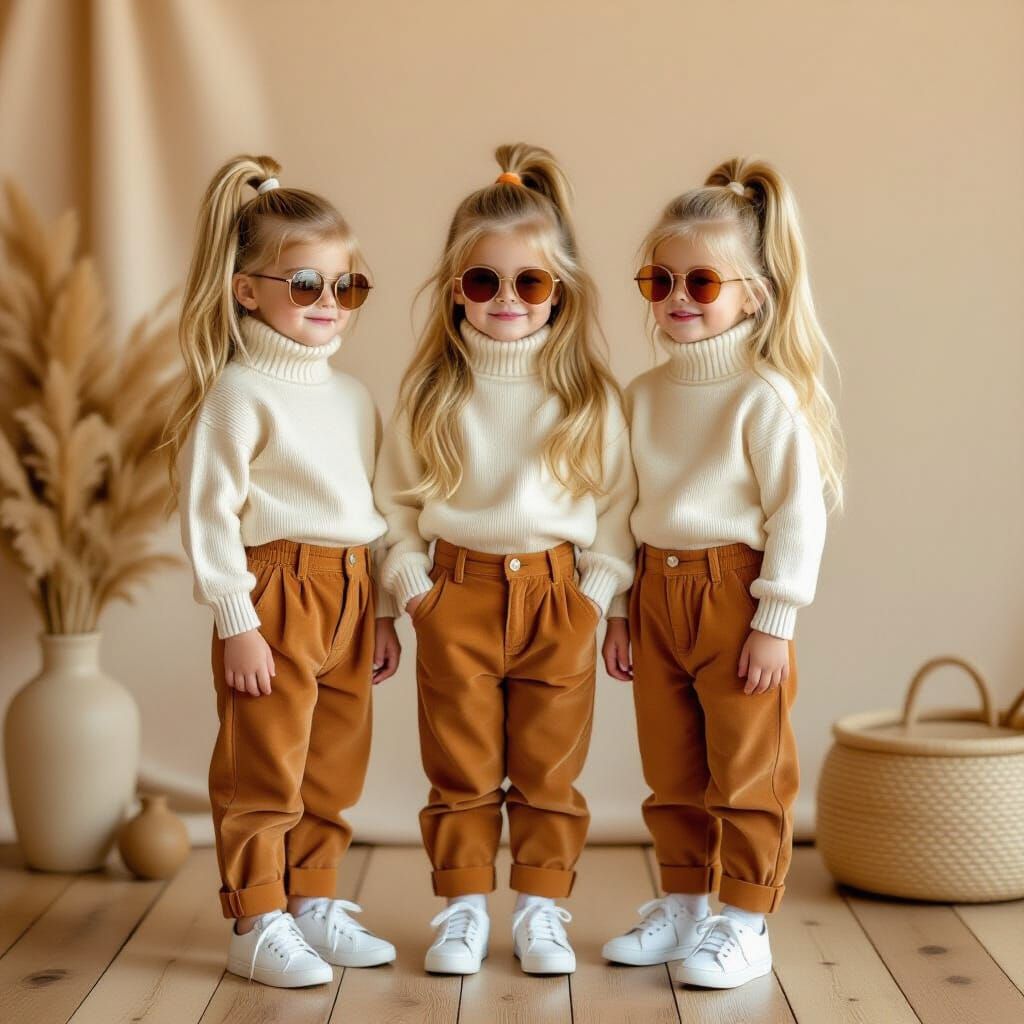 Triplets in Retro Editorial Fashion Photography