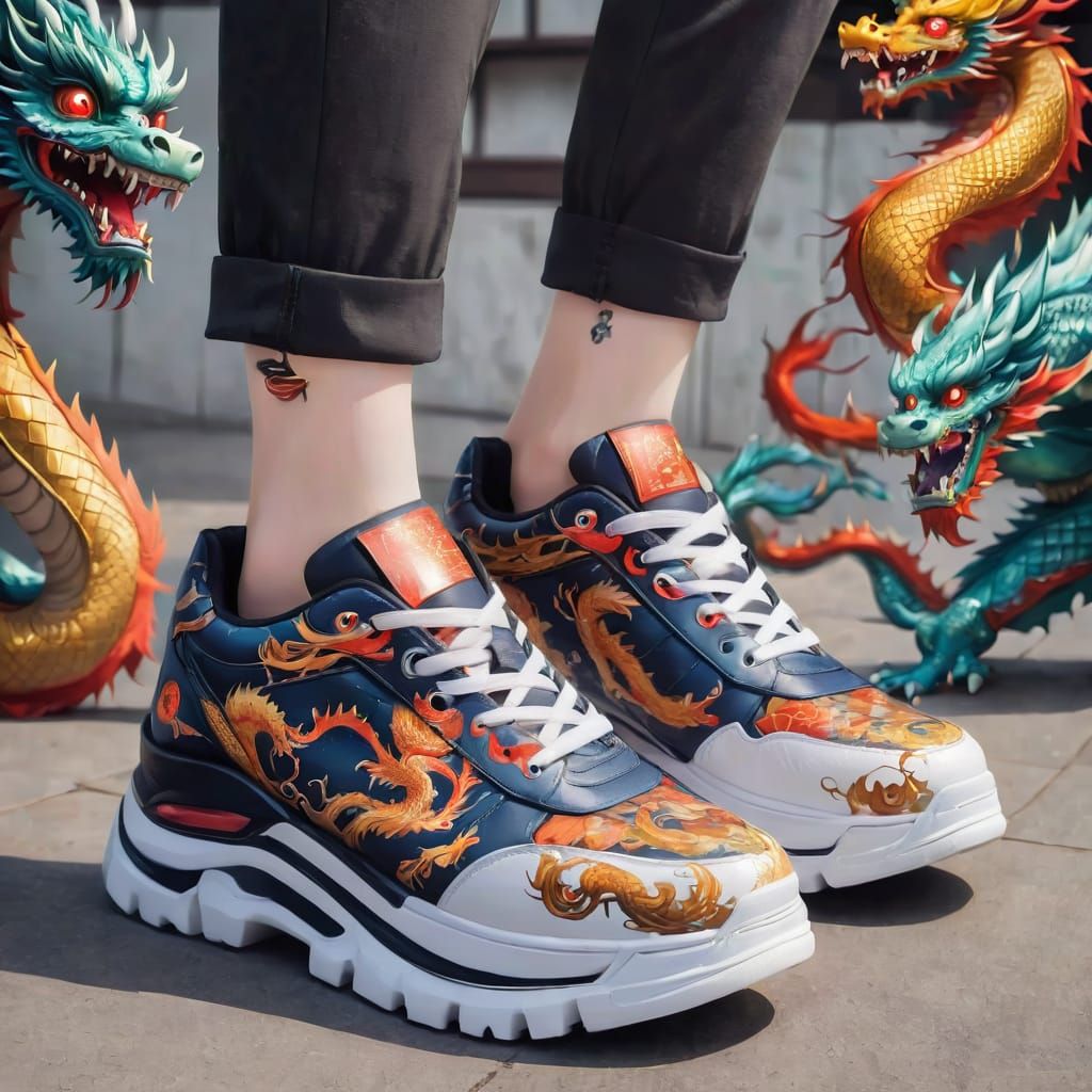 Chinese dragon platform sneakers