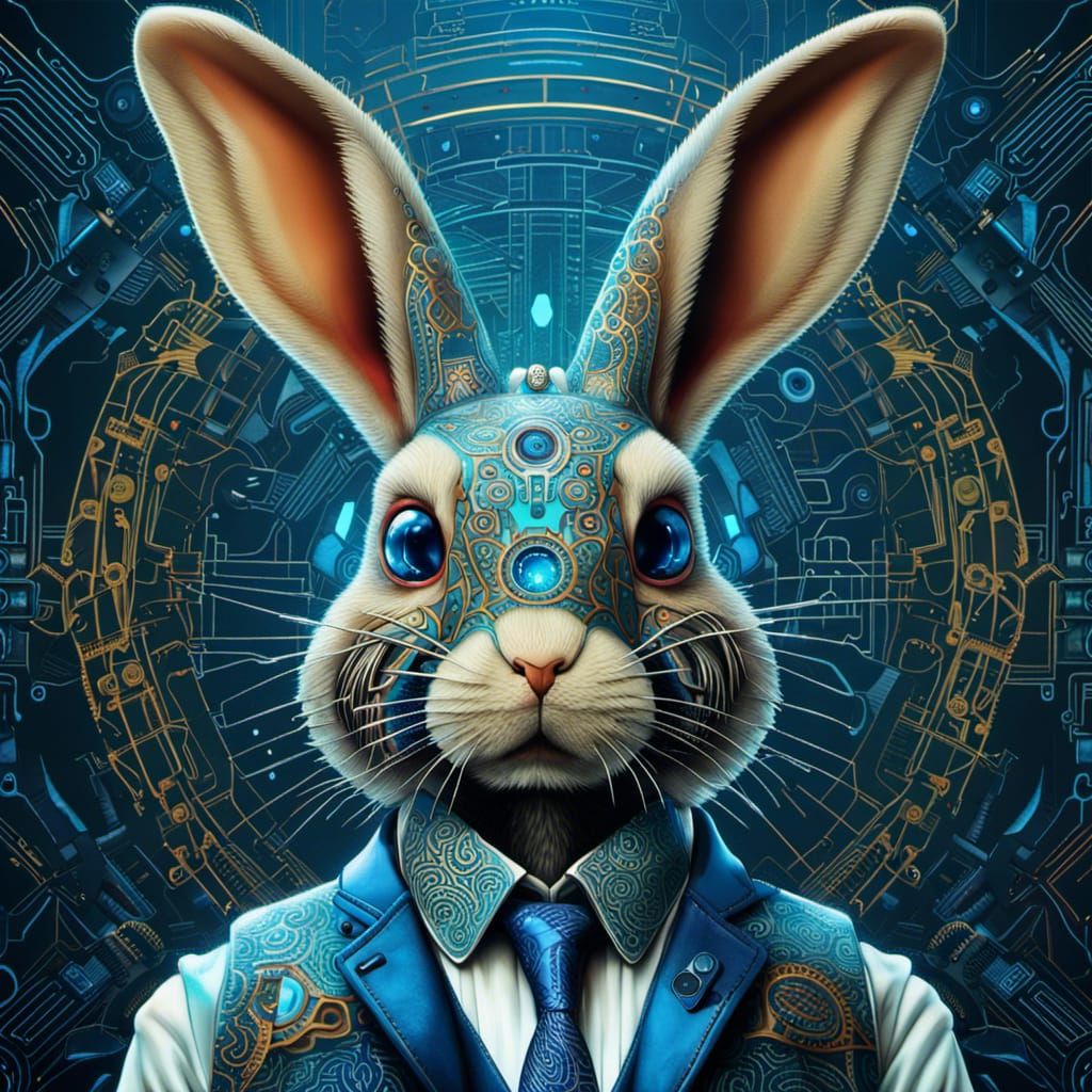 The Jacked Rabbit | Techno rabbit / maximalist action scene (SDXL1.0 + Qwen Image Edit Plus)