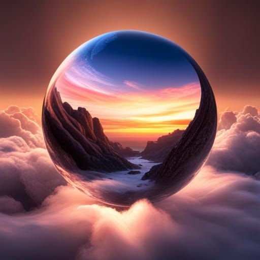 Morning Clouds Reflected in Glass Ball