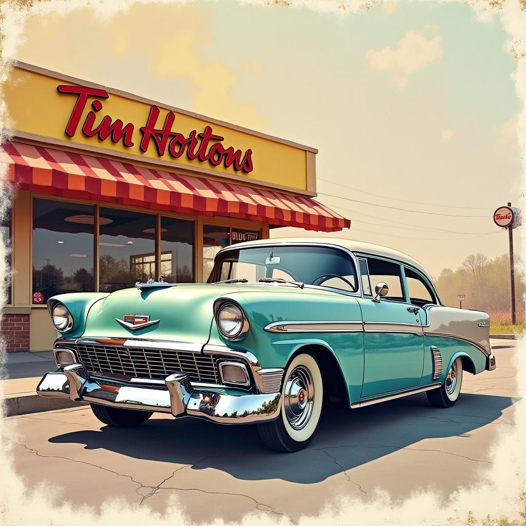 Classic car at 'Tim Hortons' drive through vintage scene   by @Nednut4362