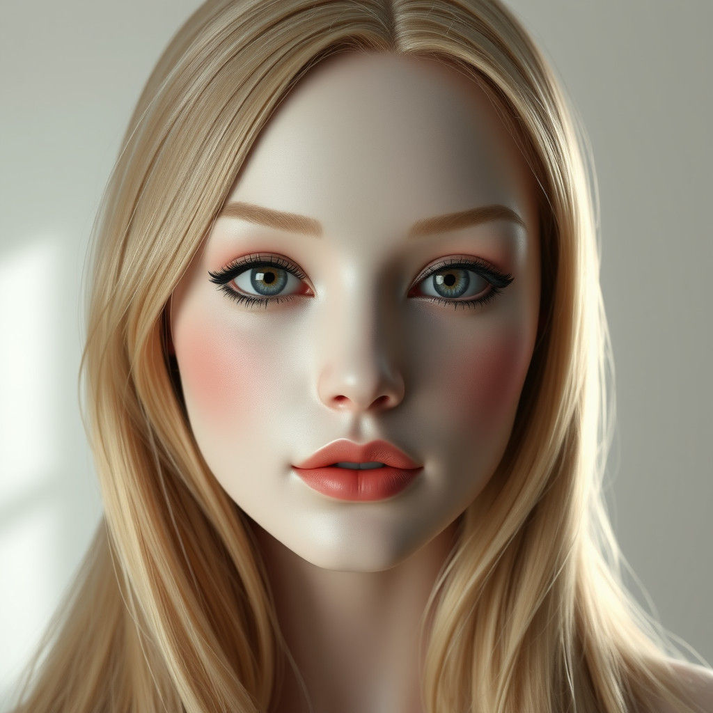 Photorealistic Female Mask with Blonde Hair, Art Nouveau Sty...