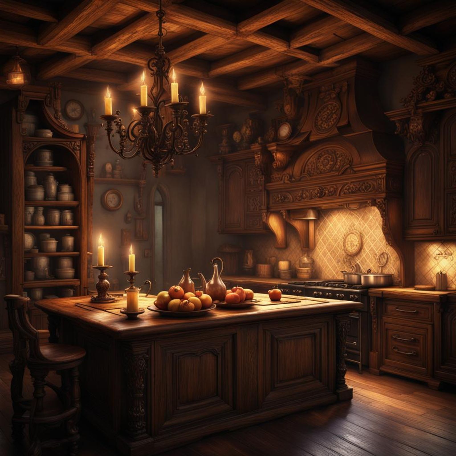 Luminaria 12 cocina estilo barroco de madera torneada con làmparas de paja cpor 100, zoom 1