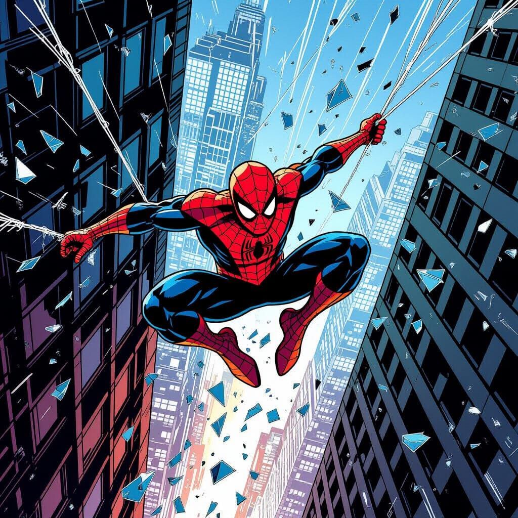 Spider-Man Leaps from Office Building on Webs