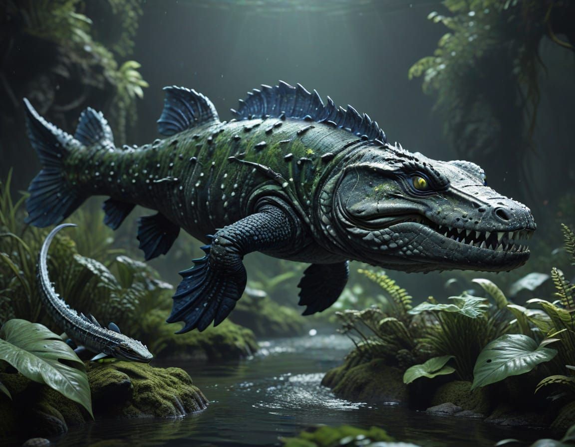 Fantastical Coelacanth Creature in Dark Fantasy World