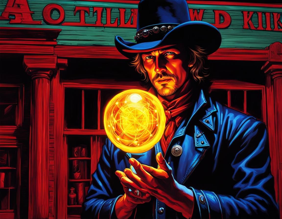 Aetherpunk::outlaw Billy the kid:: casting a spell::glowing ...