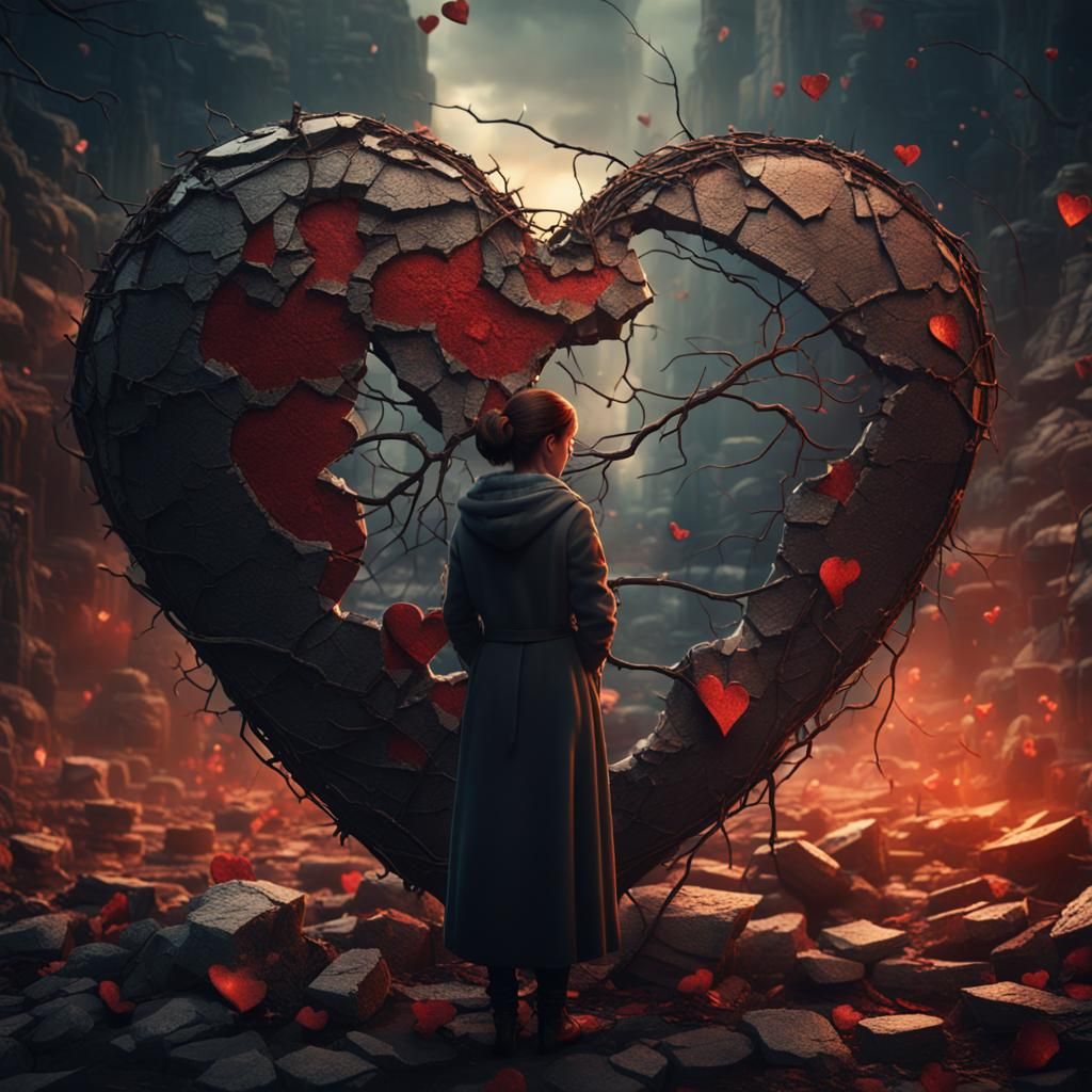 Woman Holds Broken Heart: Fantasy Matte Painting