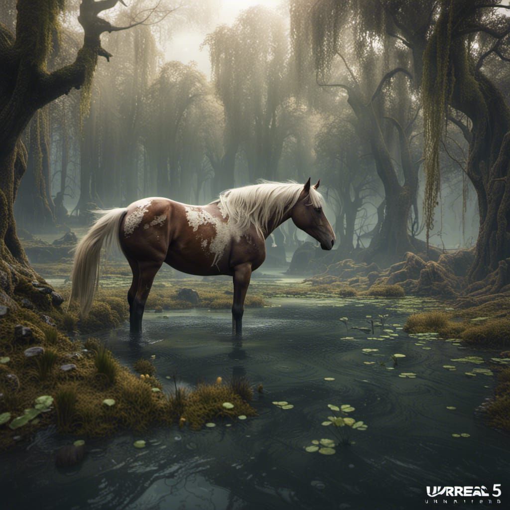 horse in swamp