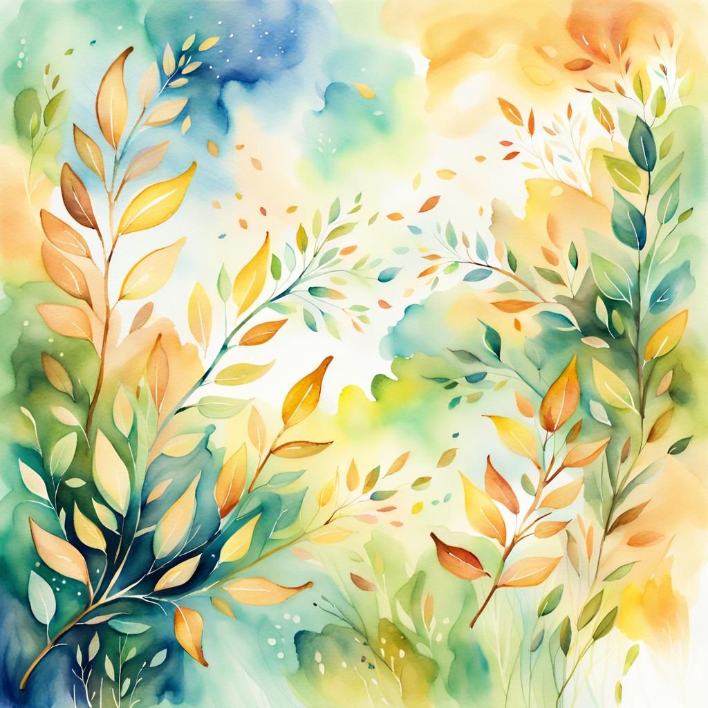 Whimsical Watercolor Painting of Swirling Leaves