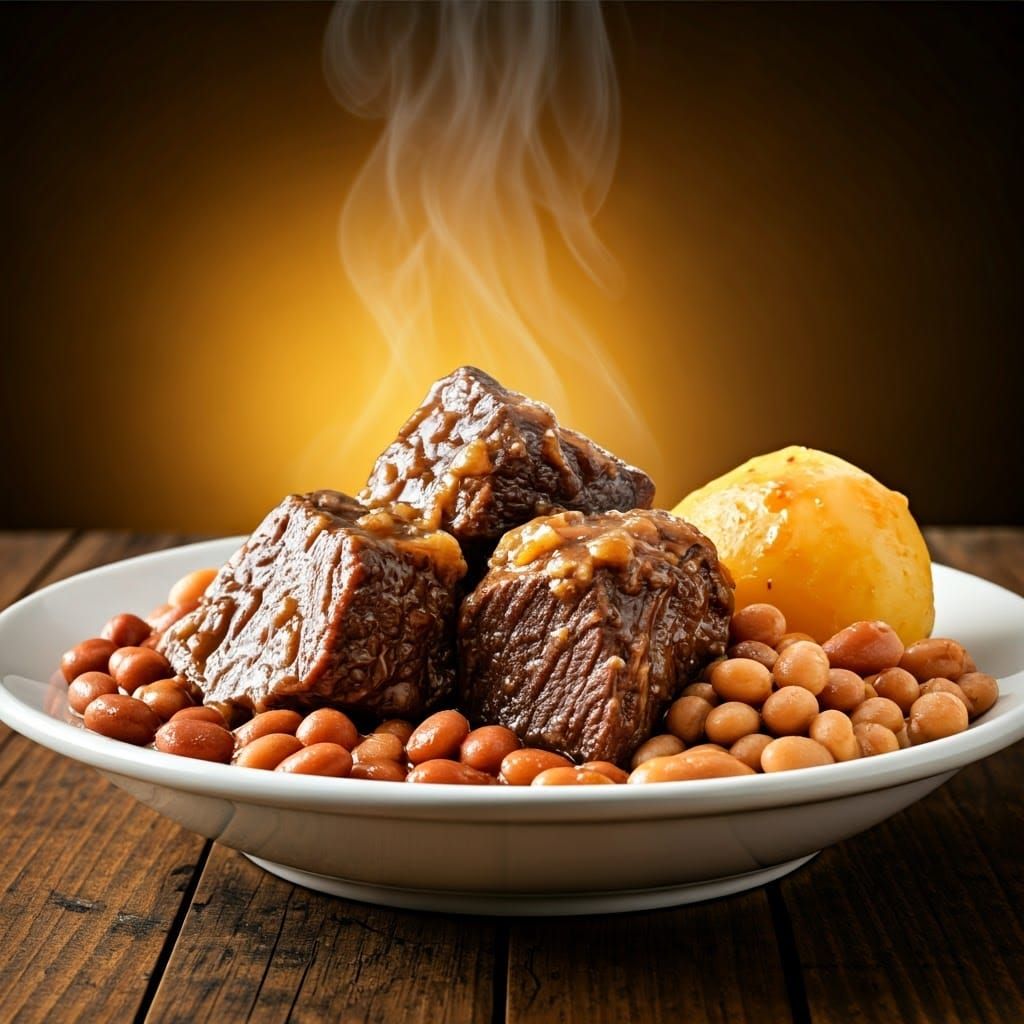 Warm Hearty Cholent Still Life in Rich Golden Lighting