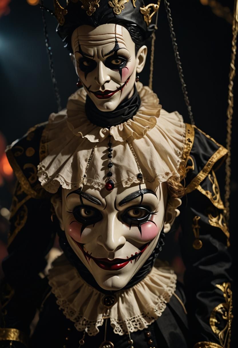 evil possessed male marionette jester doll with a beautiful ...
