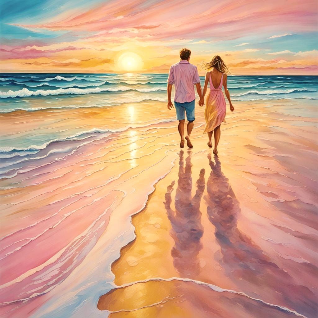 Strolling along the beach at sunset