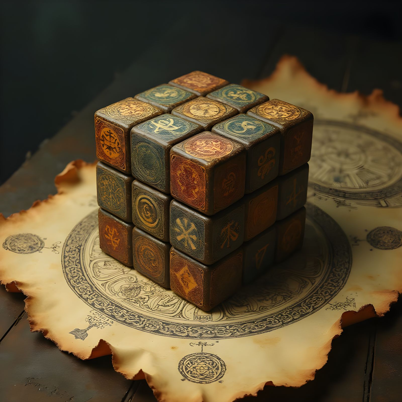 Mystical Celtic Rubik's Cube in Dreamlike Symbolism