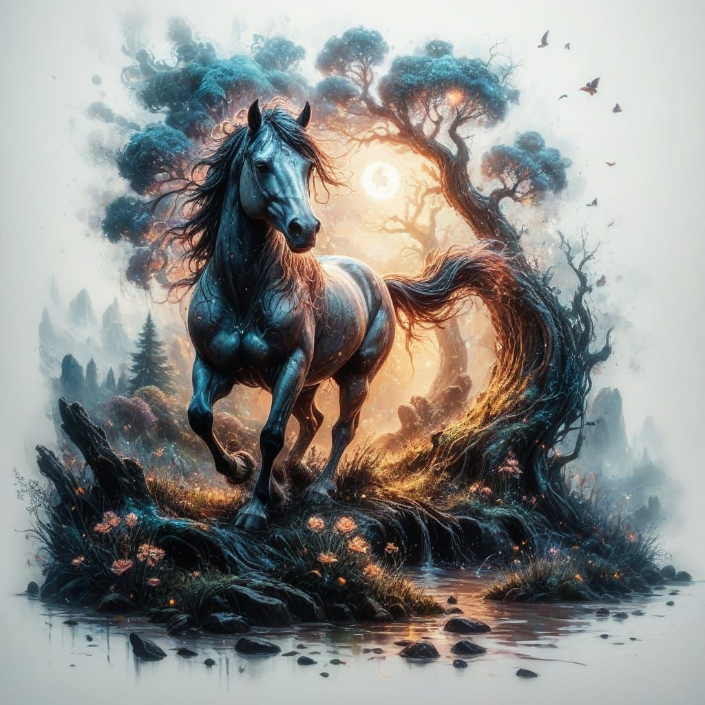 Moonlit Stallion in Enchanted Forest 🐎✨