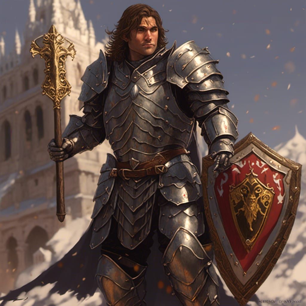 Epic Paladin Of Helm, Waterdeep, Male, Long Brown Hair, Shiny Black 