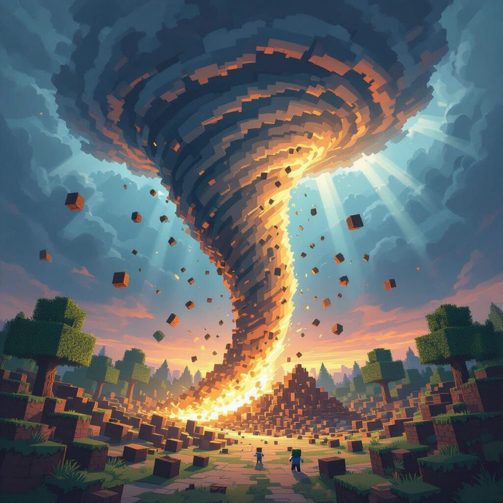Inside a Minecraft tornado